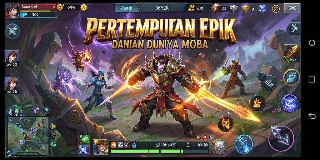 Screenshot gameplay seru dari pertempuran MOBA di 369ZK.