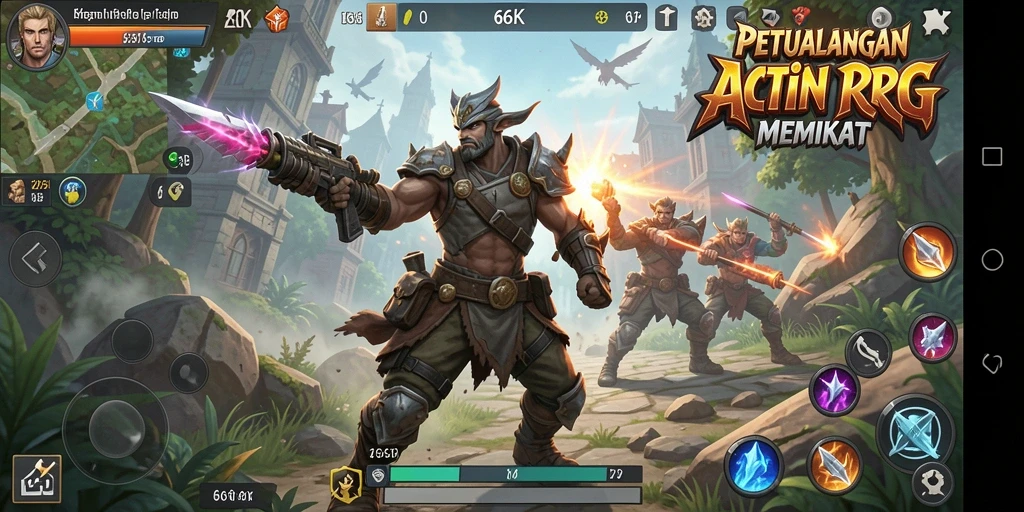 Tangkapan layar gameplay 66K yang menunjukkan aksi pertarungan yang intens.