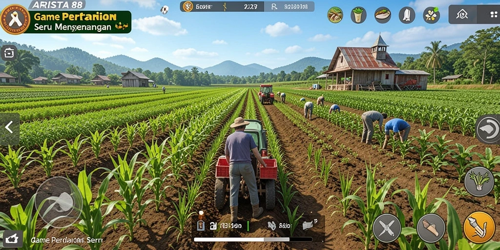 Screenshot gameplay ARISTA88 dengan aktivitas bertani yang menarik.