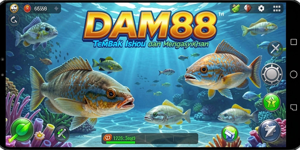 Tampilan gameplay seru dalam DAM88 saat memburu ikan.
