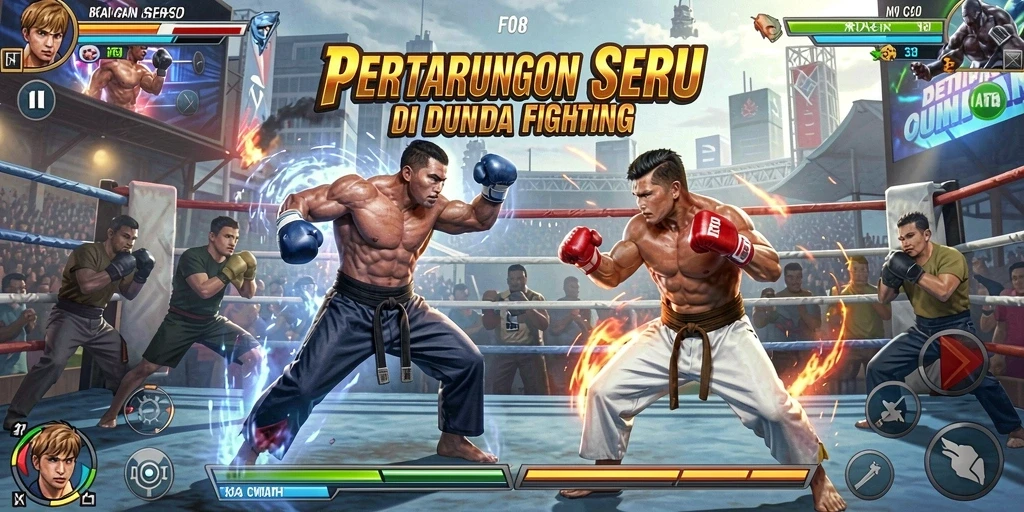 Gameplay F08 yang mendebarkan dan penuh aksi di arena pertarungan.