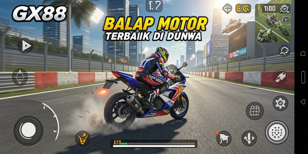 Screenshot gameplay GX88 dengan balapan motor yang seru.
