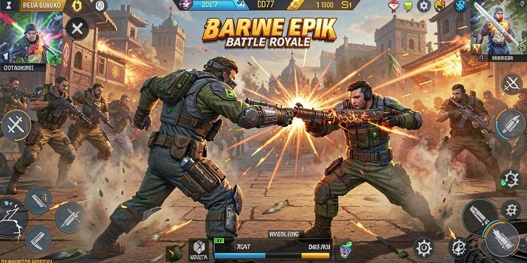 Screenshot IDR77 menampilkan pertarungan seru di medan tempur Battle Royale.