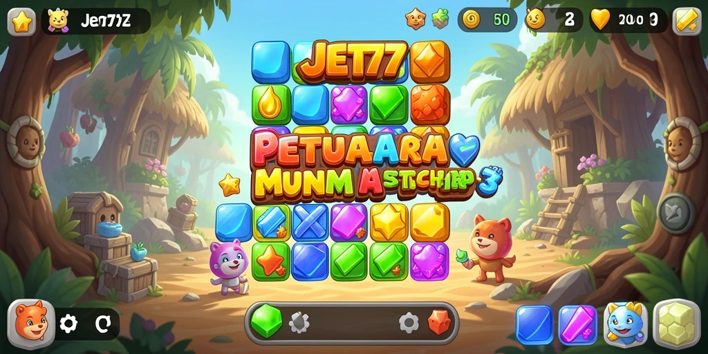 Tampilan gameplay seru dalam JET77 dengan mekanisme Match-3 yang menarik.