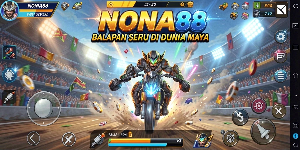 Tampilan gameplay NONA88 yang penuh aksi dan menegangkan di lintasan balap.