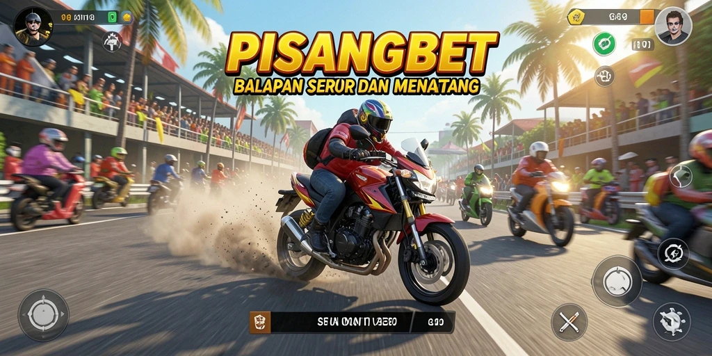Screenshot gameplay PISANGBET menampilkan adegan balapan motor yang intens.
