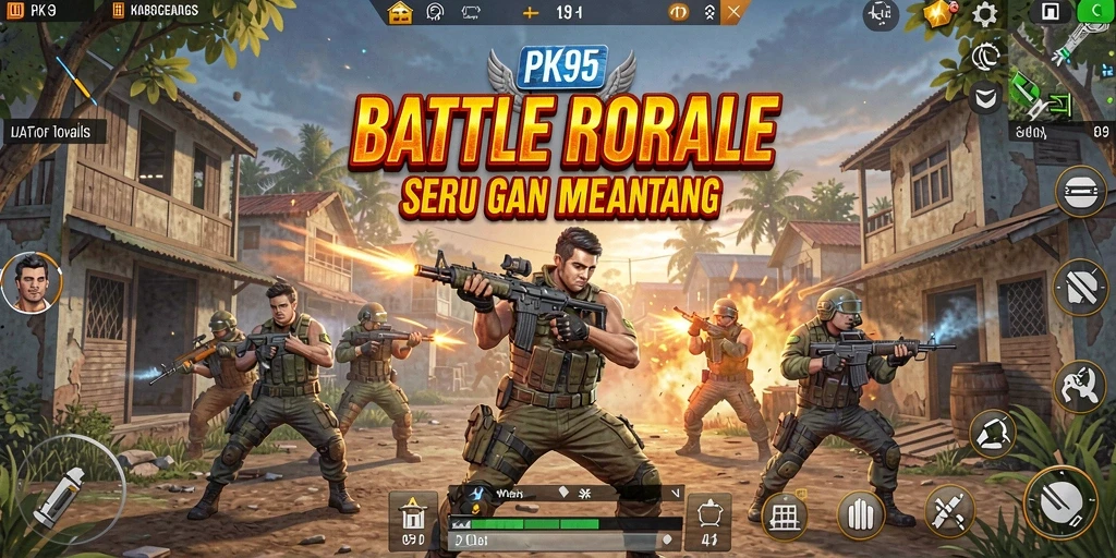 Tampilan gameplay seru PK95 dengan pertempuran Battle Royale.