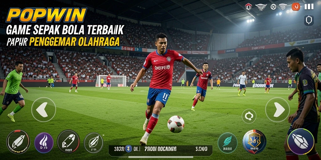Tampilan gameplay seru dari POPWIN dengan aksi sepak bola yang mendebarkan.