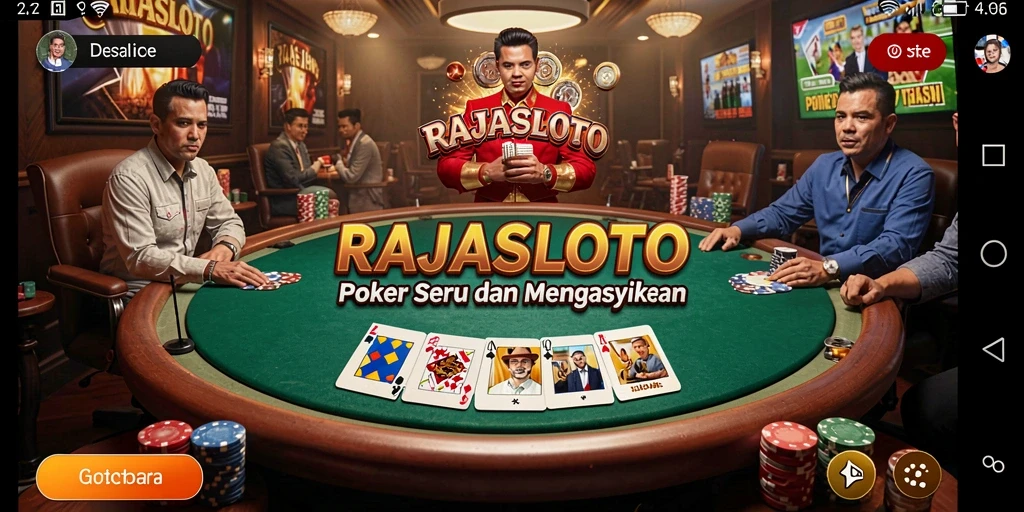 Tampilan gameplay RAJASLOTO dengan suasana Poker yang menggembirakan.