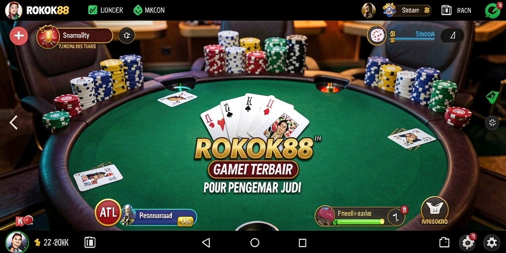 Tangkapan layar permainan poker ROKOK88 yang menampilkan momen mendebarkan.