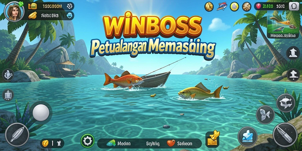 Screenshot gameplay WINBOSS menampilkan momen seru saat memancing.