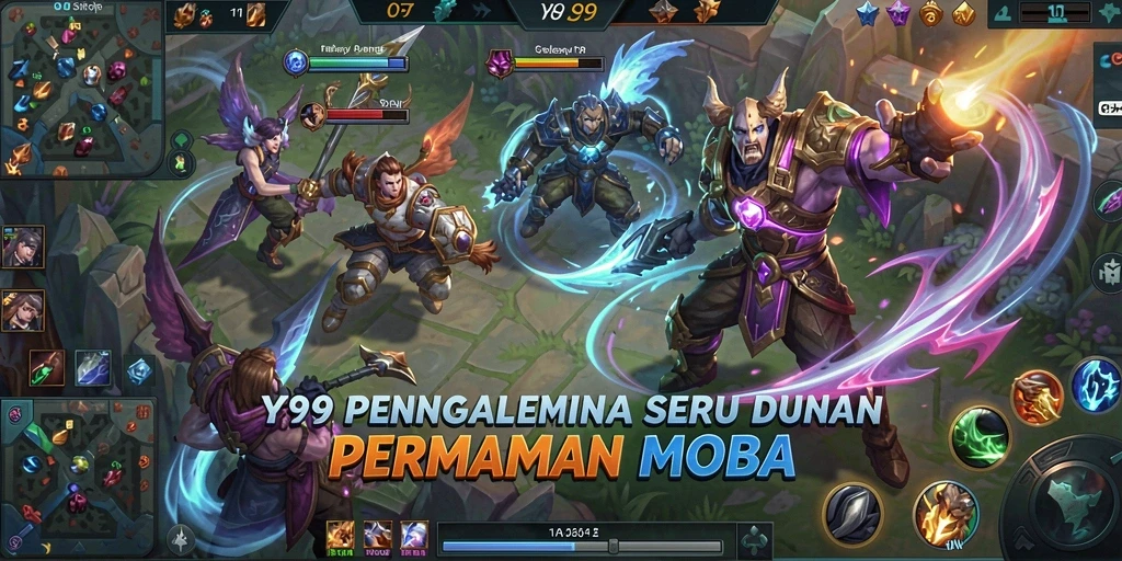 Tampilan screenshot gameplay Y89 yang menampilkan aksi seru dalam pertempuran MOBA.