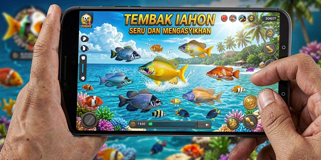 Gameplay ZORO77 menampilkan aksi seru saat menembak ikan.